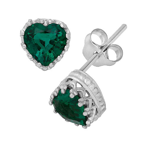 Lab-Created Emerald Sterling Silver Earrings