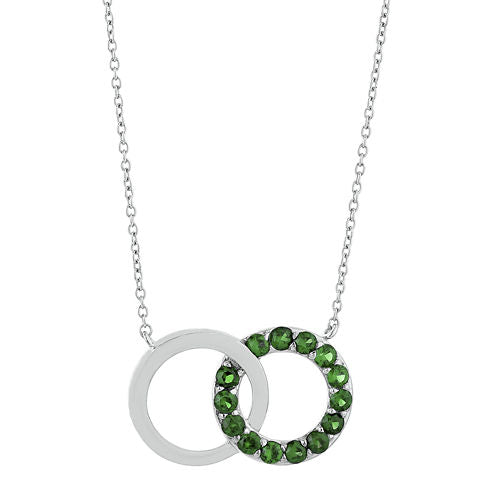 Lab-Created Emerald Interlocking Double-Circle Sterling Silver Necklace