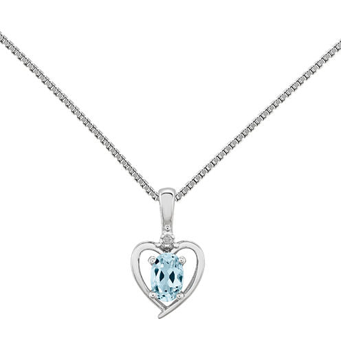 Womens Diamond Accent Blue Aquamarine Sterling Silver Heart Pendant Necklace