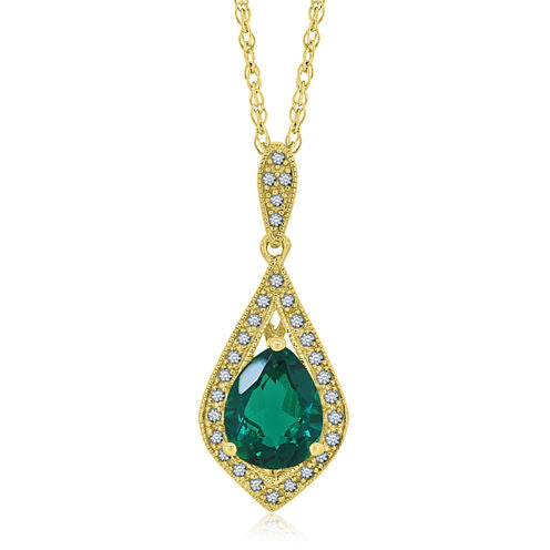 Lab-Created Emerald & Lab-Created White Sapphire 14K Gold Over Silver Pendant Necklace