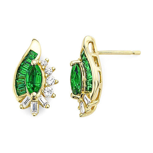 Lab-Created Emerald & Lab-Created White Sapphire 14K Gold Over Silver Earrings