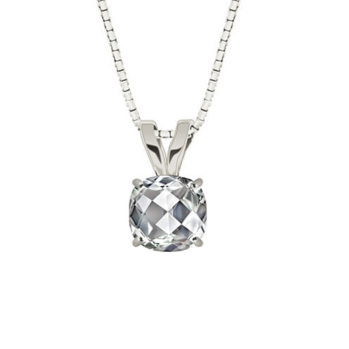 Lab-Created Checkerboard Cut White Sapphire 10K White Gold Pendant Necklace