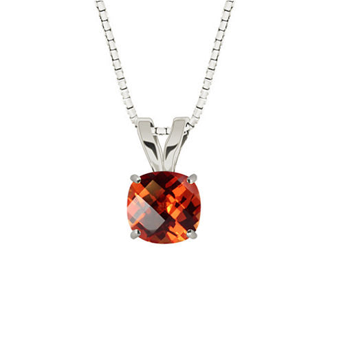 Lab-Created Checkerboard Cut Padparascha Sapphire Sterling Silver Pendant Necklace