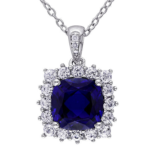 Lab-Created Blue and White Sapphire and Diamond-Accent Sterling Silver Pendant Necklace