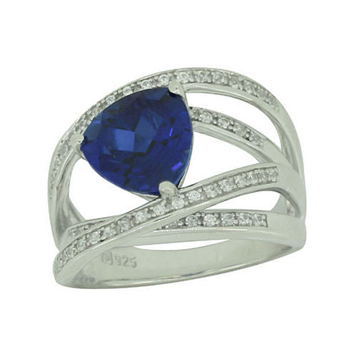 Lab-Created Blue & White Sapphire Crisscross Ring