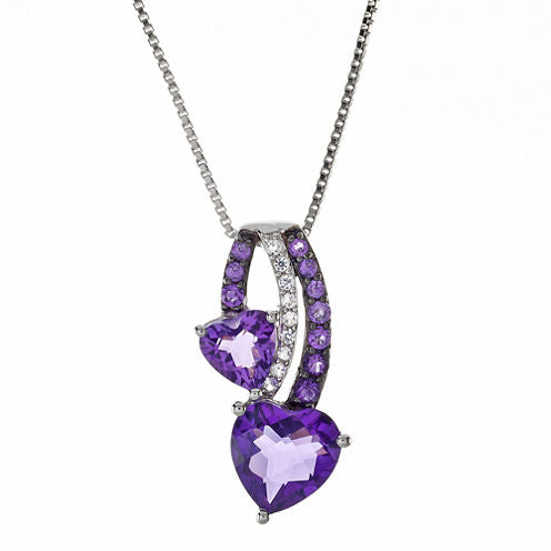 Lab-Created Amethyst and White Sapphire Double Heart Pendant Necklace