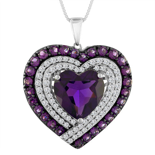 Lab-Created Amethyst & White Sapphire Sterling Silver Heart Pendant Necklace