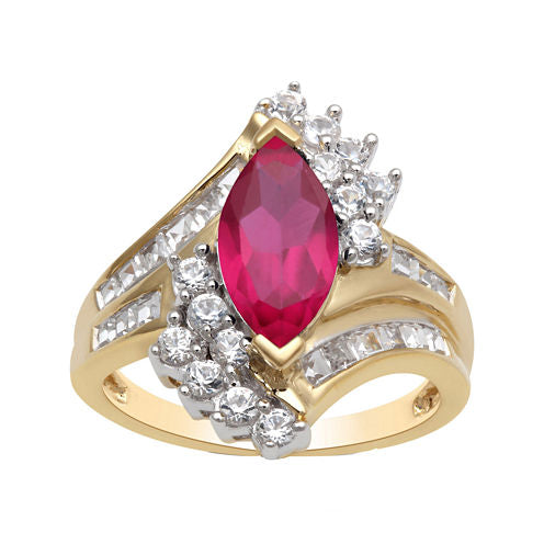 Lab Created Ruby & White Sapphire Ring In 14K Gold Over Silver