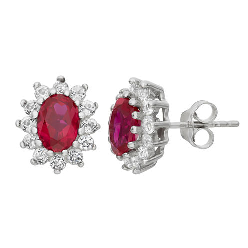 Lab Created Red Ruby Sterling Silver 12.2mm Stud Earrings