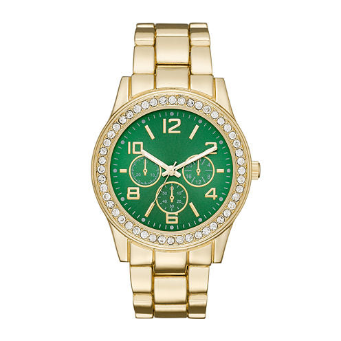 Womens Crystal-Accent Green Dial Boyfriend Bracelet Watch