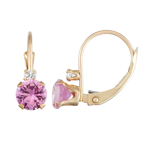 Lab Created Pink Sapphire 10K Gold Drop Earrings