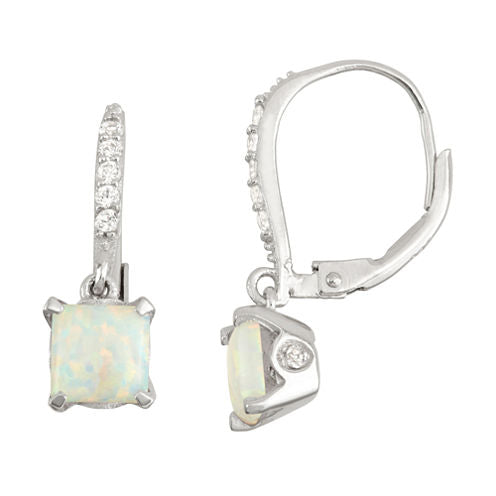 Lab Created Opal & Diamond Accent 14K Rose Gold Over Silver Earrings