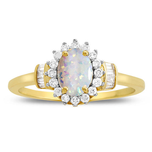 Lab Created Opal & 1/4 C.T.T.W. Diamond 10K Yellow Gold Ring