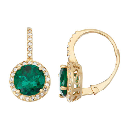 Lab Created Emerald And 1/4 C.T. T.W. Diamond 10K Yellow Gold Earrings