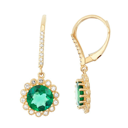 Lab Created Emerald And 1/3 C.T. T.W. Diamond 10K Yellow Gold Earrings