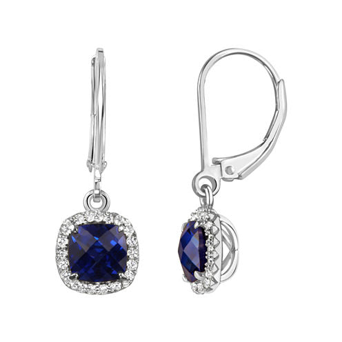 Lab Created Blue Sapphire Sterling Silver Drop Earrings