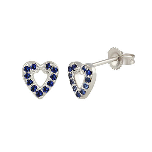 Lab Created Blue Sapphire Sterling Silver 6.8mm Heart Stud Earrings