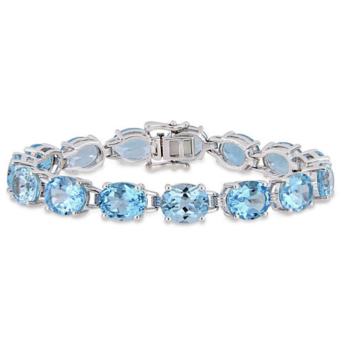 Womens Blue Topaz Sterling Silver Tennis Bracelet