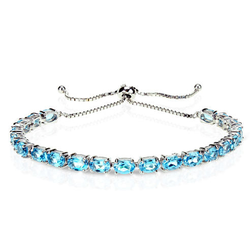 Womens Blue Topaz Sterling Silver Bolo Bracelet