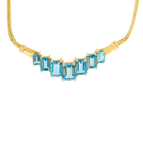 Womens Blue Topaz 14K Gold Oval Collar Necklace