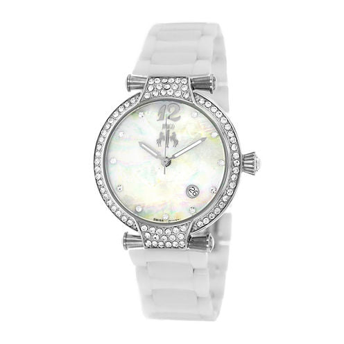 Jivago Womens Bijoux White Faux Pearl Bracelet Watch