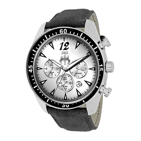 Jivago Mens Timeless Silver Dial Black Leather Strap Watch