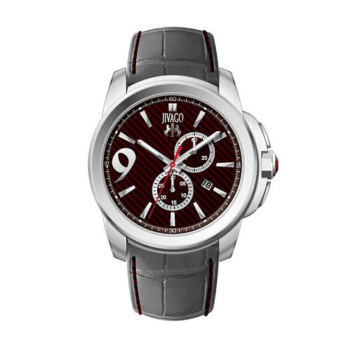 Jivago Gliese Mens Red Dial and Gray Leather Strap Watch