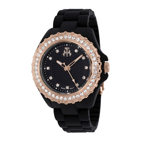 Jivago Cherie Womens Black Dial Rose-Tone Bezel Bracelet Watch