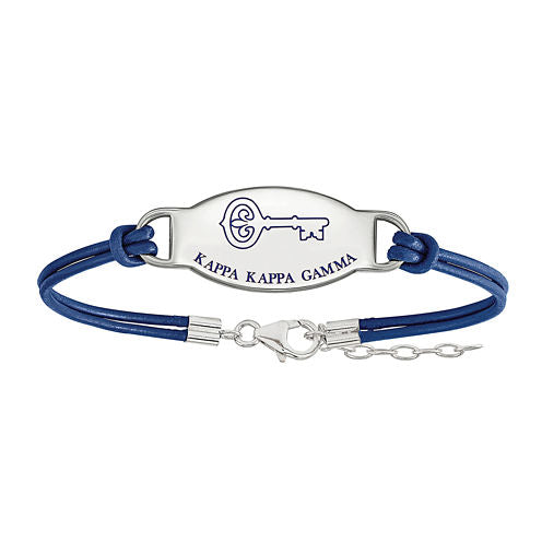 Kappa Kappa Gamma Enameled Sterling Silver Oval Leather Bracelet