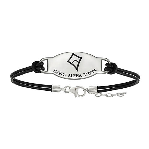 Kappa Alpha Theta Enameled Sterling Silver Oval Leather Bracelet