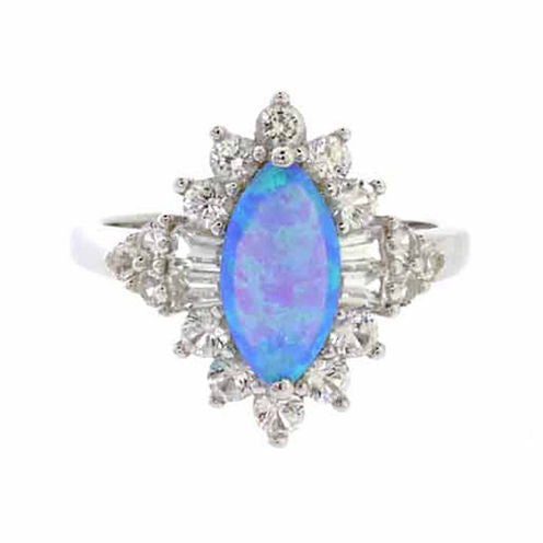 Womens Blue Opal Sterling Silver Cocktail Ring