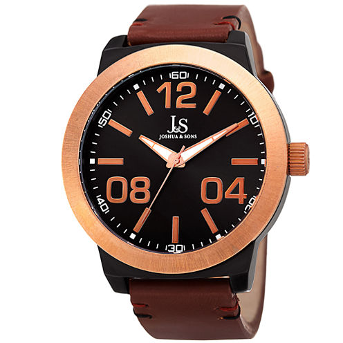 Joshua & Sons Mens Brown Strap Watch-J-103rgbr