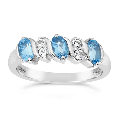 Womens Blue Blue Topaz Sterling Silver Side Stone Ring