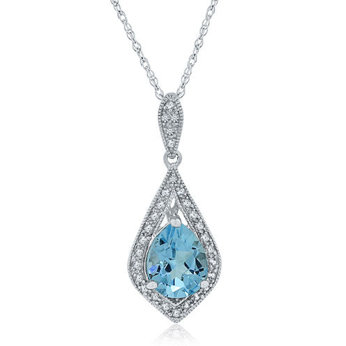 Womens Blue Blue Topaz Sterling Silver Pendant Necklace