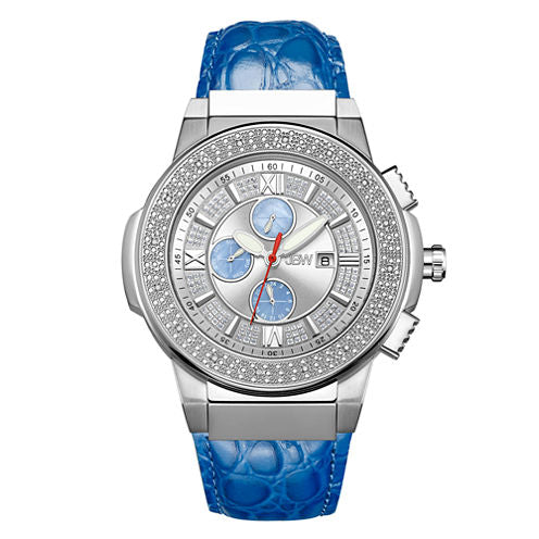 JBW Saxon Mens 1/6 CT. T.W. Diamond Blue Leather Strap Watch JB-6101L-G