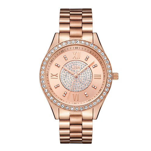 JBW Mondrian Womens Diamond- and Crystal-Accent Rose-Tone Stainless Steel Bracelet Watch J6303C