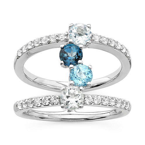 Womens Blue Blue Topaz Sterling Silver Cocktail Ring