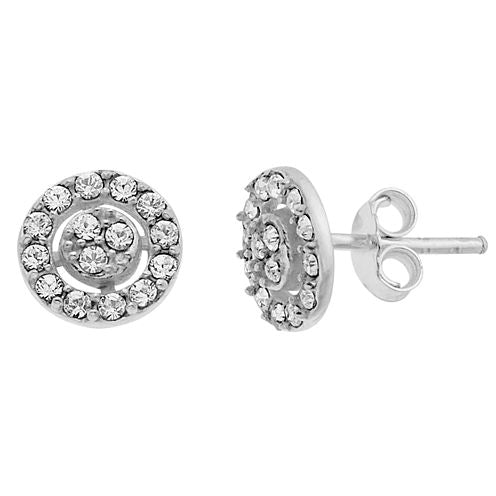 Itsy Bitsy Itsy Bitsy Clear Sterling Silver 7.8mm Round Stud Earrings