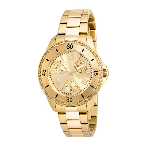 Invicta® Angel Womens 18K Yellow Gold Ion Plated Stainless Steel Bracelet Watch