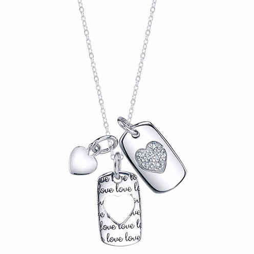 Inspired Moments Womens Lab Created White Cubic Zirconia Sterling Silver Heart Pendant Necklace