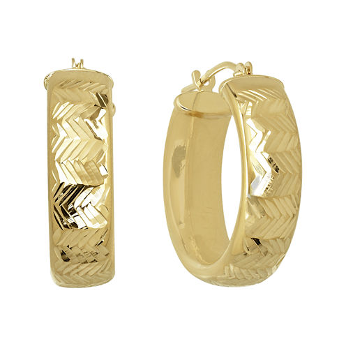 Infinite Gold™ 14K Yellow Gold Chevron-Textured Hoop Earrings