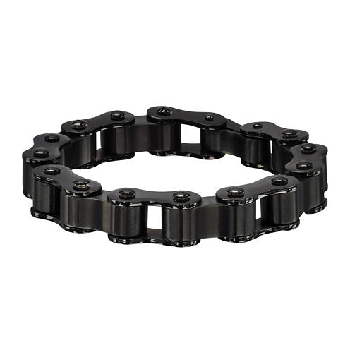 Inox® Jewelry Mens Stainless Steel and Black IP Motor Chain Link Bracelet