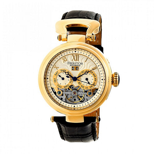 Heritor Automatic Ganzi Mens Leather Day&Date-Gold/Silver Watches