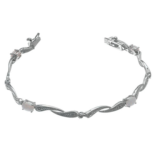 Womens 7.25 Inch White Opal Sterling Silver Link Bracelet