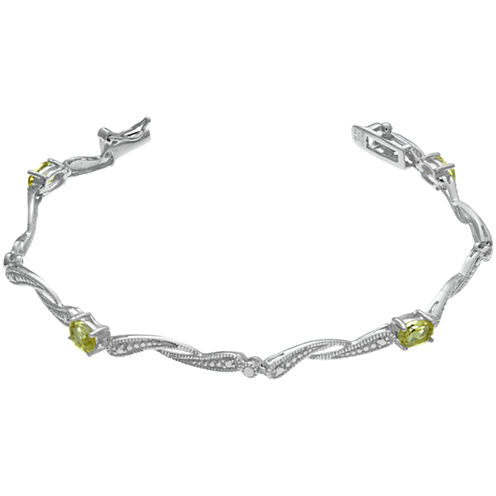 Womens 7.25 Inch Green Peridot Sterling Silver Link Bracelet