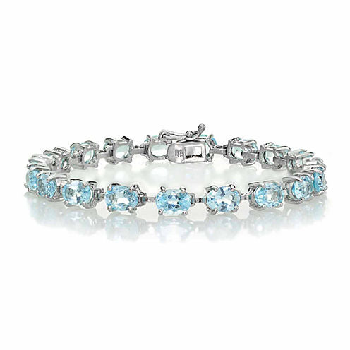 Womens 7.25 Inch Blue Blue Topaz Sterling Silver Link Bracelet