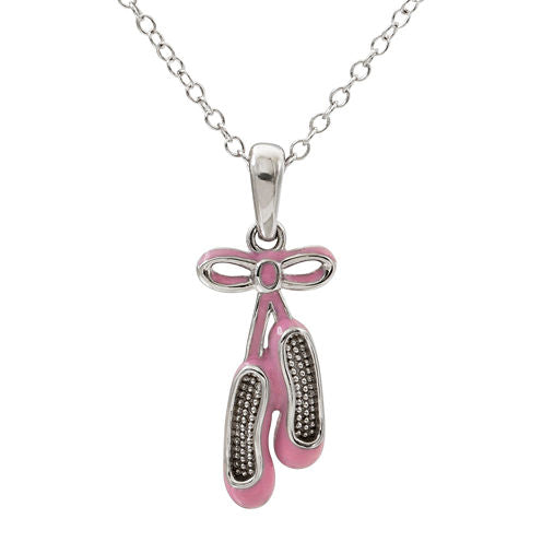 Hallmark Kids Sterling Silver Enamel Ballet Shoes Pendant Necklace