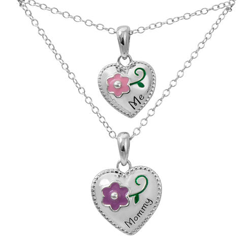 Hallmark Kids Sterling Silver 2-pr. Enamel "Me" and "Mommy" Heart Pendant Necklaces