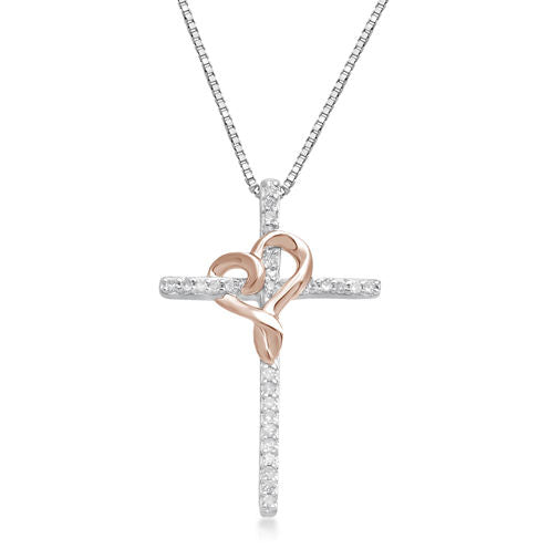 Hallmark Diamonds 1/10 CT. T.W. Diamond Sterling Silver With 14K Rose Gold Accent Pendant Necklace