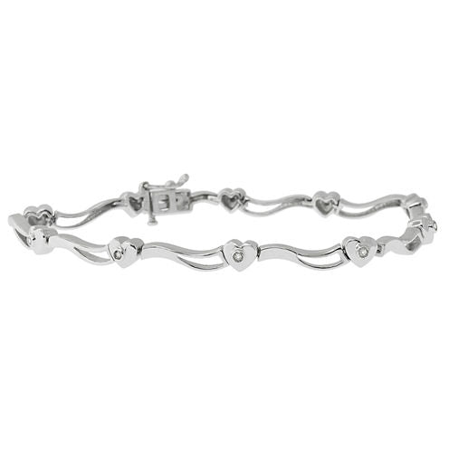 Womens 7 Inch 1/10 CT. T.W. White Diamond Sterling Silver Link Bracelet